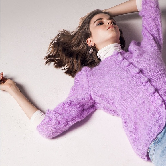 MARIDRUNA Fiona Mohair, Hand-Knit Cardigan. Baby Blue, Size Small - Picture 9 of 9